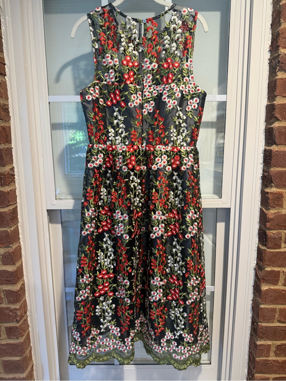 BHLDN Black Midi Dress with Red, White & Green Floral Embroidery and Green Trim - Picture 5 of 15